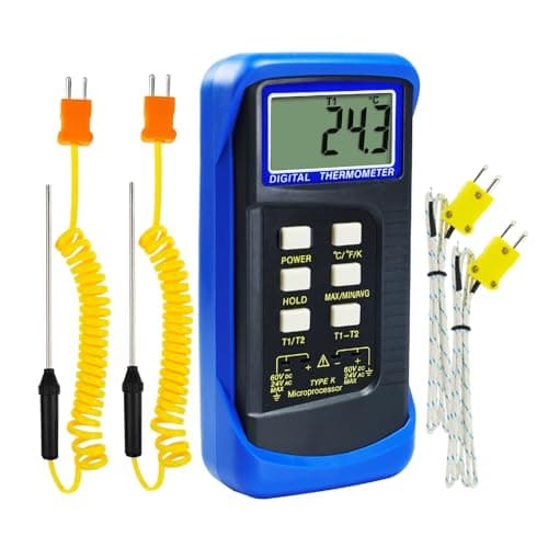 Image of Dual Channel Thermocouple Thermometer Digital Temperature K Type Thermometer with 4 Probe (Wired & Stainless Steel) -50~1300°C (-58~2372°F) Range Temperature Meter Gauge