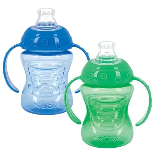Image of Nuby 2-Pack No-Spill Super Spout Plastic Grip N' Sip Cup, Red and Blue