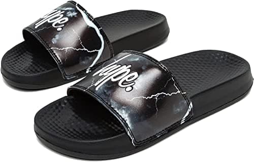 Image of hype Kids Unisex Black Smokey Storm Outline Script Sliders Kids 12