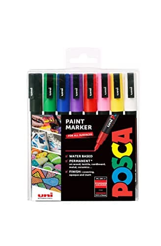 Image of POSCA PC-3M Fine Tip Acrylic Paint Marker Pens, 8 Assorted Colours, For All Surfaces (Pack of 8 Pens)