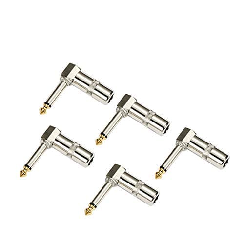 Image of HSP-HSWITI Audio 1/4" 90 Degree Right Angle Plug, 6.35mm Heavy Duty TS Mono Male Solder Jack Connector for Speaker/Guitar/Microphone Cables - 5PACK (NEED TO SOLDER)