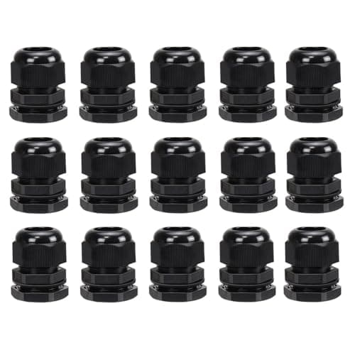 Image of 15 Pack M20 20mm IP68 Waterproof Black Cable Glands, Suitable for 6mm - 12mm Cables, Plastic Nylon Compression Glands Connectors with Locknut and Washer - AVARTEK (Black)