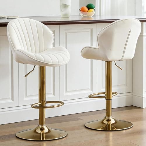 Image of chairus Swivel Bar Stool Set of 2 Velvet Breakfast High Stools Armless Kitchen Counter Stools with Footrest (Beige-2)