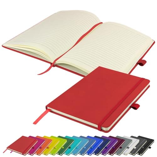 Image of Savvy Bee A5 Notebook New Lined Hardback Journal with pen loop, elastic closure & ribbon page marker Notepad Note Book Notes Diary Pad (Red)