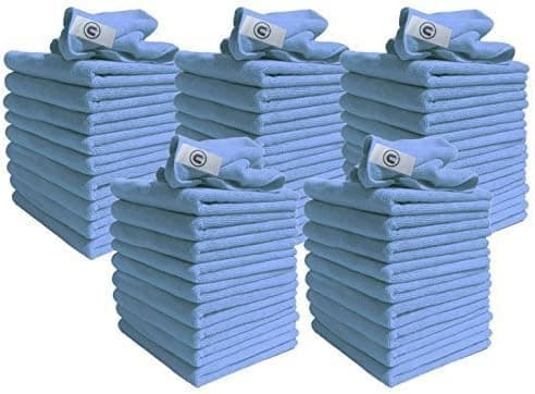 Image of DCS Microfibre Cleaning Cloth, Blue Microfibre Cloth, Pack of 50, Large Size: 40x40cm. Super Soft Premium Streak Free Washable Microfibre Cloths for Kitchen, Bathrooms, Surfaces, Mirrors, Car & More