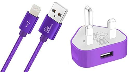 Image of ameego USB Data Sync Charging Cable Lead 1 Meter Braided Lead + USB Charger Adapter Plug For Phone's Compatible 6 6s 5s 6 PLUS 7 8 8 Plus XS XS Max XR X iPad iPod (Purple)