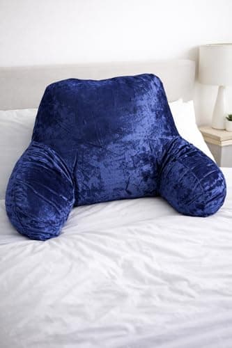 Image of L S U Crushed Velvet Reading Pillow with Arms – Supportive Lumbar Back Cushion for Sitting Up in Bed, Sofa, Gaming & Relaxation (navy)