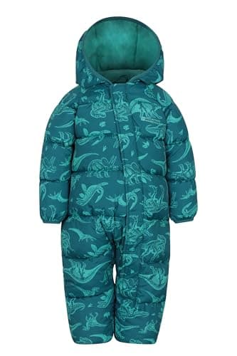 Image of Mountain Warehouse Frosty Thick Padded Ski Suit - Half Fleece Lined,Toddler Hooded Snowsuit, Winter Printed Children Snowsuit Dark Teal (Printed) Baby Size 12-18 Months