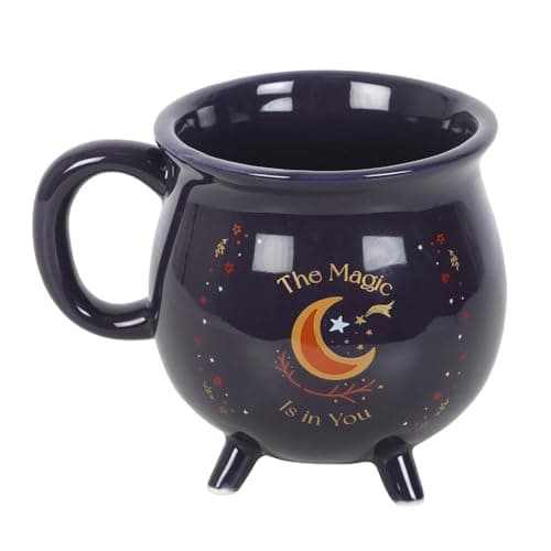 Image of The Magic Is in You Cauldron Mug, Midnight-Blue Ceramic Mug with Golden Stars & Crescent Moon, Magical Design for Tea & Coffee Lovers, Microwave Safe, Ideal for Mystical Enthusiasts