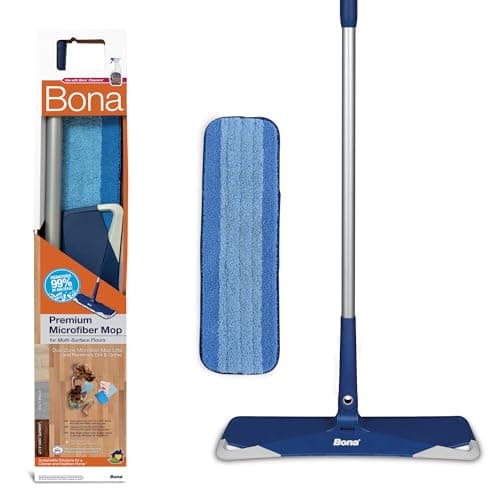 Image of Bona Premium Microfibre Floor Mop Kit - Extra Large Adjustable Flat Mop - Incl. 1 Cleaning Pad, Blue