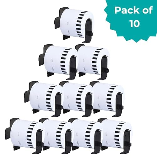 Image of 10 Rolls DK-22205 Continuous Paper Address Label Sticker, 62mm(W) x 30.48m(L), for Brother QL Label Printer QL-800 810W 820NWB 500 550 570 650TD 700 710W 720NW 1050 1060N 1100 1110NWB, With 10 Holders