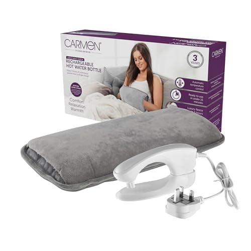 Image of Carmen Large Rechargeable Hot Water Bottle, Soft Touch Fleece Cover, Hand Warmer, Automatic Temperature Control, W36cm x H19cm, Grey
