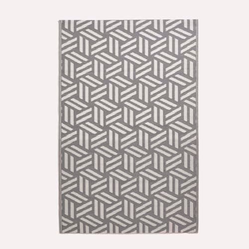 Image of HOMESCAPES Luxury Large Outdoor Rugs for Garden Patio Waterproof 100% Recycled Plastic Mat Carpet 120 x 180cm Reversible White & Grey Geometric Rug Luna, Indoor/Outside & Portable, Seamless
