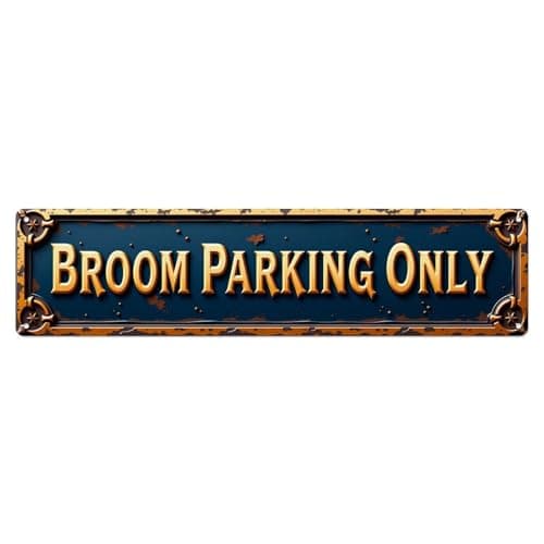 Image of Broom Parking Only Sign Pattern Tin Sign Vintage Metal Poster Retro Bar, Home, Man Cave, Kitchen, Laundry Room Wall Art Decor Gift 4x16 Inch