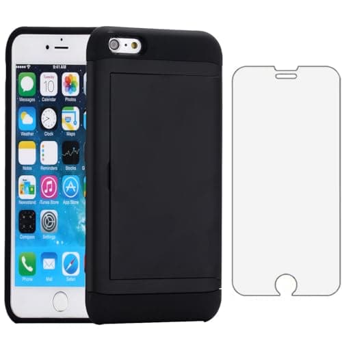 Image of Asuwish Phone Case for iPhone 6plus 6splus 6/6s Plus with Tempered Glass Screen Protector Cover and Accessories Card Holder Slot iPhone6 6+ iPhone6s 6s+ i 6P 6a S Six iPhone6splus Women Men Black