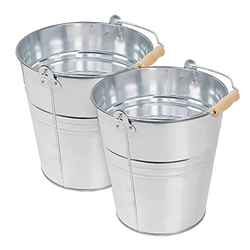 Image of Flatro Metal Bucket - Pack of 2 – Strong Galvanized Steel Bucket 12L with Wooden Handle for Cleaning, Garden Storage, Hot Ash, Garden Waste, Drink Cooler Bucket for Multipurpose Uses (2 PCS.)