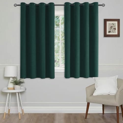 Image of CUCRAF Velvet Blackout Curtains for Bedroom Thermal Insulated 46" x 54"(W x L) Dark Green 2 Panels Ring Top Eyelet Soundproof Curtain Kidsroom and Living Room
