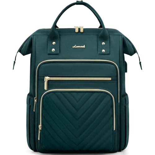 Image of LOVEVOOK Laptop Backpack Womens, 15.6 inch Laptop Rucksack Bag for Women, Large Ladies Backpacks Waterproof School Bags with USB Port, Fashion Daypacks for Uni College Work Travel, Dark Green