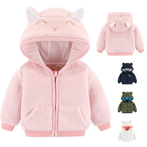 Image of Newborn Infant Baby Boys Girls Cartoon Fleece Hooded Jacket Coat with Ears Warm Todder Kids Outwear Coat Zipper Up 3-6M