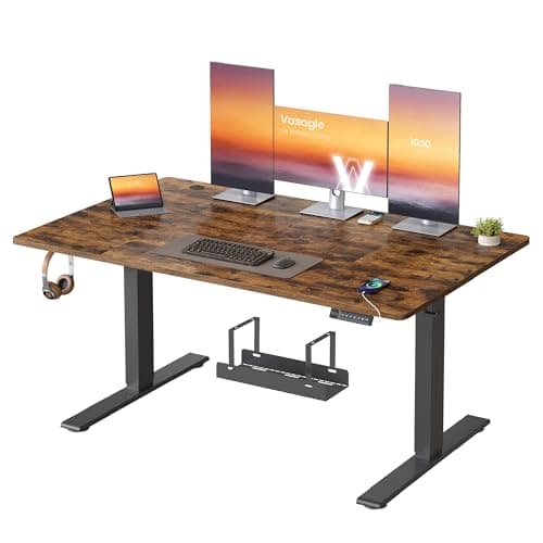 Image of VASAGLE Electric Standing Desk, 140 x 80 cm, USB C Port, Cable Tray, Height Adjustable Desk, Sedentary Reminder, 3 Memory Heights, for Home Office, Rustic Brown LSD144KD03
