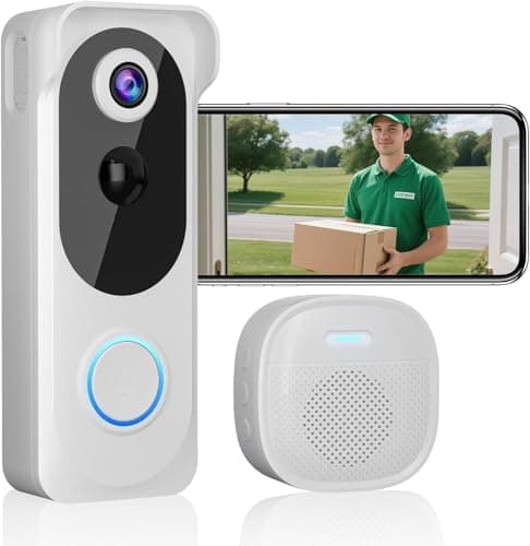 Image of Wireless Video Doorbell with Chime, 2K HD No Subscription Security Doorbell Camera, PIR Motion Detection, Night Vision, 2-Way Audio, Battery Powered, SD Card/Cloud Storage, Works with Alexa and Google
