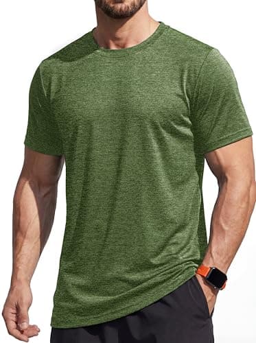 Image of MAGCOMSEN Gym T Shirts Men Activewear Running Top Lightweight Quick Dry Moisture Wicking T-Shirts Training Short Sleeve Tops Army Green, XL
