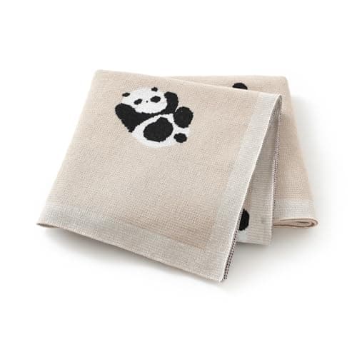 Image of Avibae Cotton Baby Blanket for Newborns Soft Knitted Receiving Blanket for Pram and Cot with Cute Panda Pattern 100x80cm