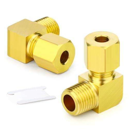 Image of ERGAOBOY 2Pcs Brass Compression Tube Pipe Fitting, 8MM Tube OD X 3/8" BSP Thread 90 Degree Elbow Male Compression Union Connector