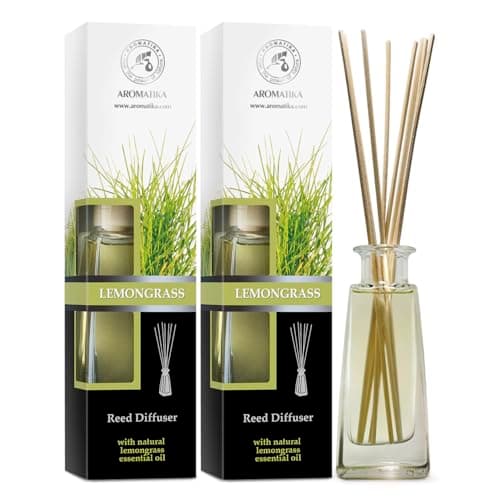 Image of AROMATIKA Lemongrass Reed Diffuser Set 2x100ml – Natural Lemongrass Essential Oil Room Diffusers with Sticks, Long Lasting Fragrance & Air Freshener, Fresh Citrus Aromatherapy Scent for Home & Office