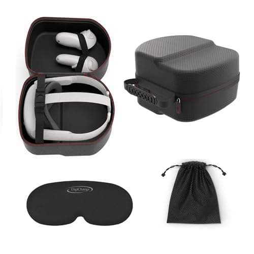 Image of Digicharge Carry Case for Meta Quest 3S / Quest 3 / Quest 2, Hard Carrying Case Storage for Oculus Quest 2 VR Headset and Controllers with Black Diamond Finish (Choice of Head Strap Compatibility)