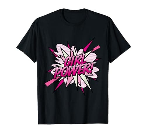 Image of GIRL POWER Pink Comic Book Pop Art Fun Superhero Design T-Shirt