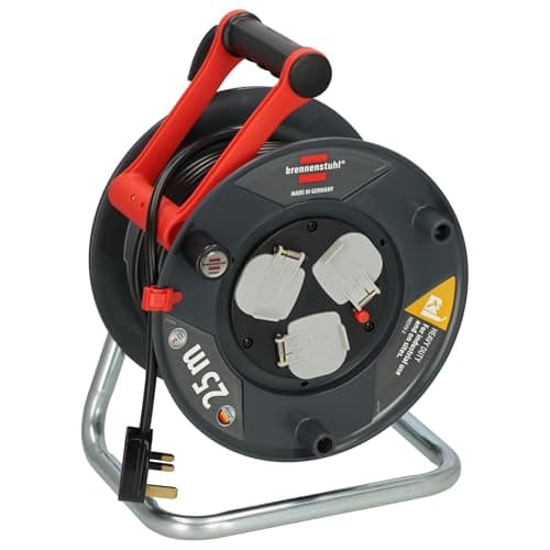 Image of Brennenstuhl Garant Cable Reel 25m (Made in Germany, Extension Lead with 3 sockets and Thermal Cut-Out Protection, Ergonomic Handle)