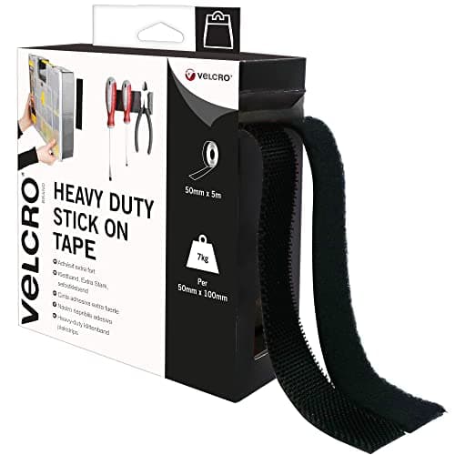 Image of VELCRO Brand Heavy Duty Stick On Tape Cut-to-Length Industrial Extra Strong Double Sided Hook & Loop Self Adhesive Tape Perfect for Room Décor & Home, Office, Garage Use Black 50mm x 5m