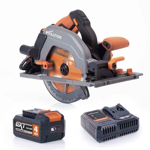 Image of Evolution Power Tools R185CCSX-Li Circular Saw Cordless Track Compatible Brushless 18v Li-Ion EXT Includes TCT Multi-Material Blade, Cuts Wood, Metal, Plastic & More, Battery & Charger Included, 185mm