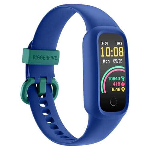 Image of BIGGERFIVE Vigor 2 L Kids Fitness Tracker Watch for Boys Girls Ages 5-15, Activity Tracker, Heart Rate Sleep Monitor, IP68 Waterproof, Pedometer, Calorie Step Counter Watch, Blue