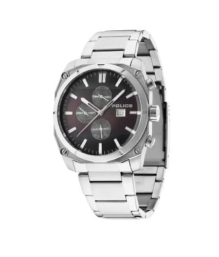 Image of Police Milano Men's Quartz Watch with Brown Dial Chronograph Display and Silver Stainless Steel Bracelet 14099JS/12M