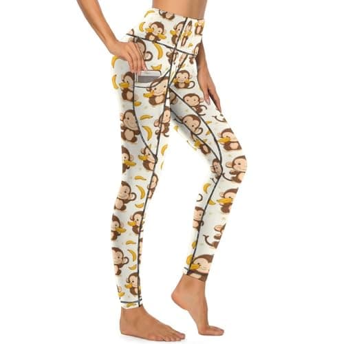 Image of Novastar Yoga Pants with Pockets for Women Gym - Cute Monkey Banana Print Workout Leggings for Women Tummy Control, Style-34, M