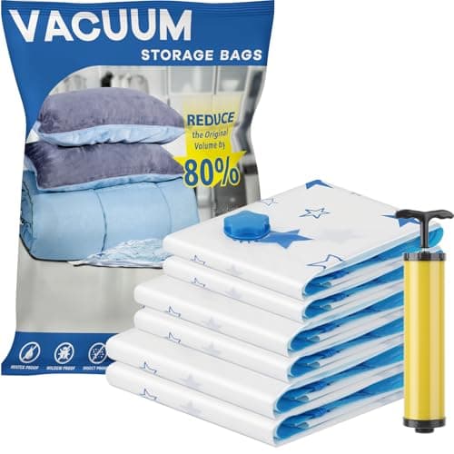 Image of UOUNE Vacuum Storage Bags, 6 Combo (2 Jumbo, 2 Large, 2 Medium) Reusable Space Saver Bags Vacuum Compression Zipper Storage Bags with Airtight Valve and Hand Pump,Work with Vacuum Cleaner