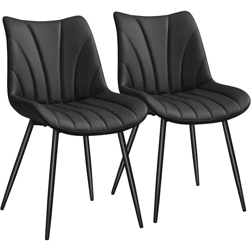 Image of Yaheetech Set of 2 Modern Upholstered Dining Chairs with Metal Legs, Armless Side Chairs for Kitchen Dining Room Living Room, Kitchen Chairs with Backrest Black