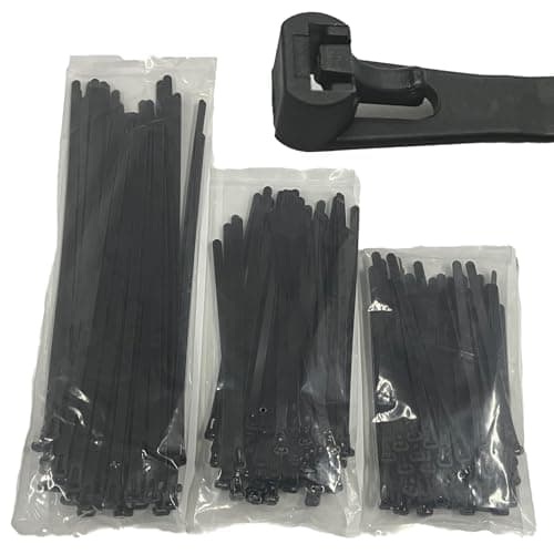Image of EzySup 150 Pieces Assorted Reusable Cable Ties Heavy Duty for Outdoor Use,150/200/300mm x 7.6mm,Black(50 Pieces of Each Size)