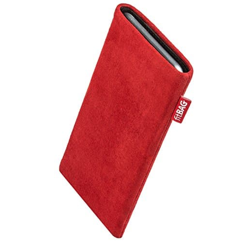 Image of fitBAG Folk Red custom tailored sleeve for LG G8s ThinQ | Made in Germany | Fine nappa leather pouch case cover with MicroFibre lining for display cleaning