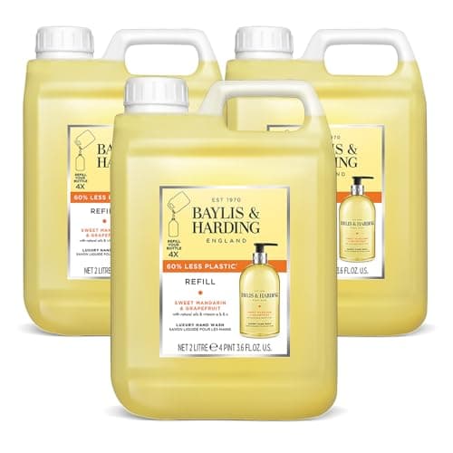 Image of Baylis & Harding Sweet Mandarin and Grapefruit Hand Wash 2 Litre Refill (Pack of 3 - Total 6 litres) - Vegan Friendly