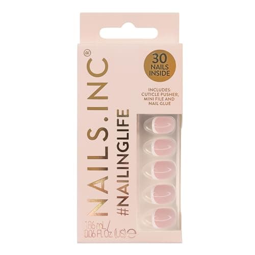 Image of Nails.INC #NailingLife Classic Kim French Tip Square-Shaped Press-On Nail, 30 Nail Sizes, Long-Lasting, Non-Damaging, No Snap, Salon-Quality At Home Manicure, Glue Included, 33 Piece Set
