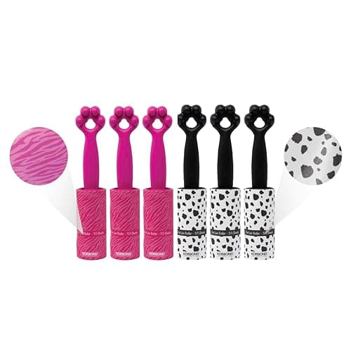 Image of KORBOND Pet Lint Roller 6 Pack - LIMITED EDITION - 198 TOTAL Printed Sheets - Dalmatian + Tiger Printed Sheets - Lemon Scented Pet Hair Remover Roller - Sticky Roller for Clothes - Dog Hair Remover