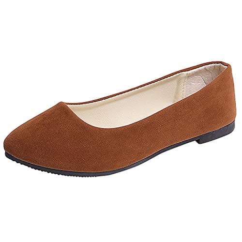 Image of Women's Wide Width Loafers Slip On Flat Shoes Ladies Pointed Toe Low Top Suede Ballet Flats Office Classic Dress Shoes Lightweight Comfortable Loafer Brown