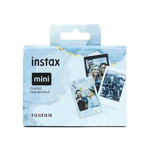 Image of instax Limited edition 3 pack Classic mini film bundle, Black & Blue Marble frames, plus Monochrome film, pack contains 3 x 10 shot film cartridges