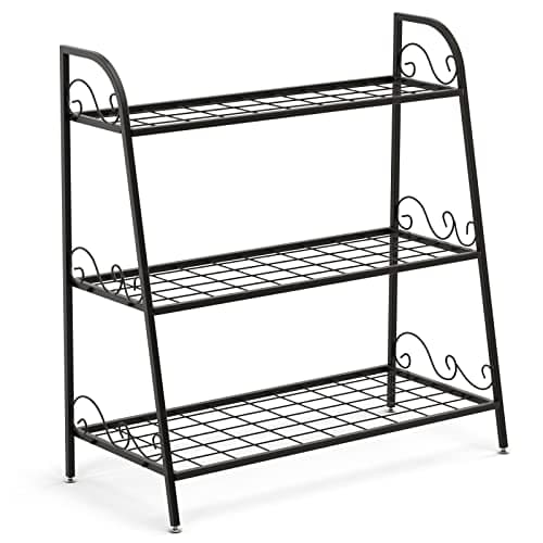 Image of TANGZON 2/3-Tier Plant Stand, Vintage Heavy-Duty Metal Flower Display Shelf Rack, Indoor Outdoor Practical Plant Pot Holder Stand for Home Office Garden Patio Yard (3 Tiers, 81 x 36 x 82cm)