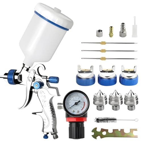 Image of Professional HVLP Spray Gun Set Gravity Feed Air Spray Gun with 1.4, 1.7, 2.0mm Nozzles 20oz 600cc with Gauge for Auto Paint,Primer,Clear/Top Coat & Touch-Up (Not Suitable for Latex Paint)