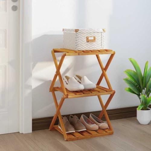 Image of SooIarix Folding Shelf, 3 Shelves, Brown Acacia Solid Wood, 43 x 31 x 63 cm, Foldable Standing Shelf for Living Room, Bathroom Shelf, Standing