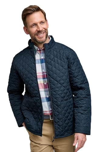 Image of Pegasus Men's Quilted Jacket with Pockets, Full Zip, Lightweight Weatherproof Coat, Casual Outdoor Coat, 30" Length Navy L